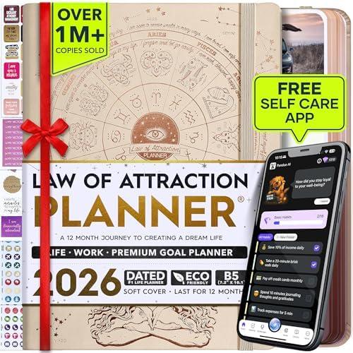 Deluxe 2026 Planner Weekly and Monthly | Law of Attraction Planner with Productivity App | 12-Month for Productivity, Gratitude & Goal Setting | Includes Foldable Vision Board, Gift Box & Stickers