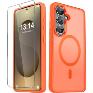 YENAPOON for Samsung Galaxy S26 Case, Matte Magnetic Phone Cover [with 1 Screen Protector] [Support for MagSafe] [Shockproof Military Grade Protection] Translucent Frosted Back, Orange