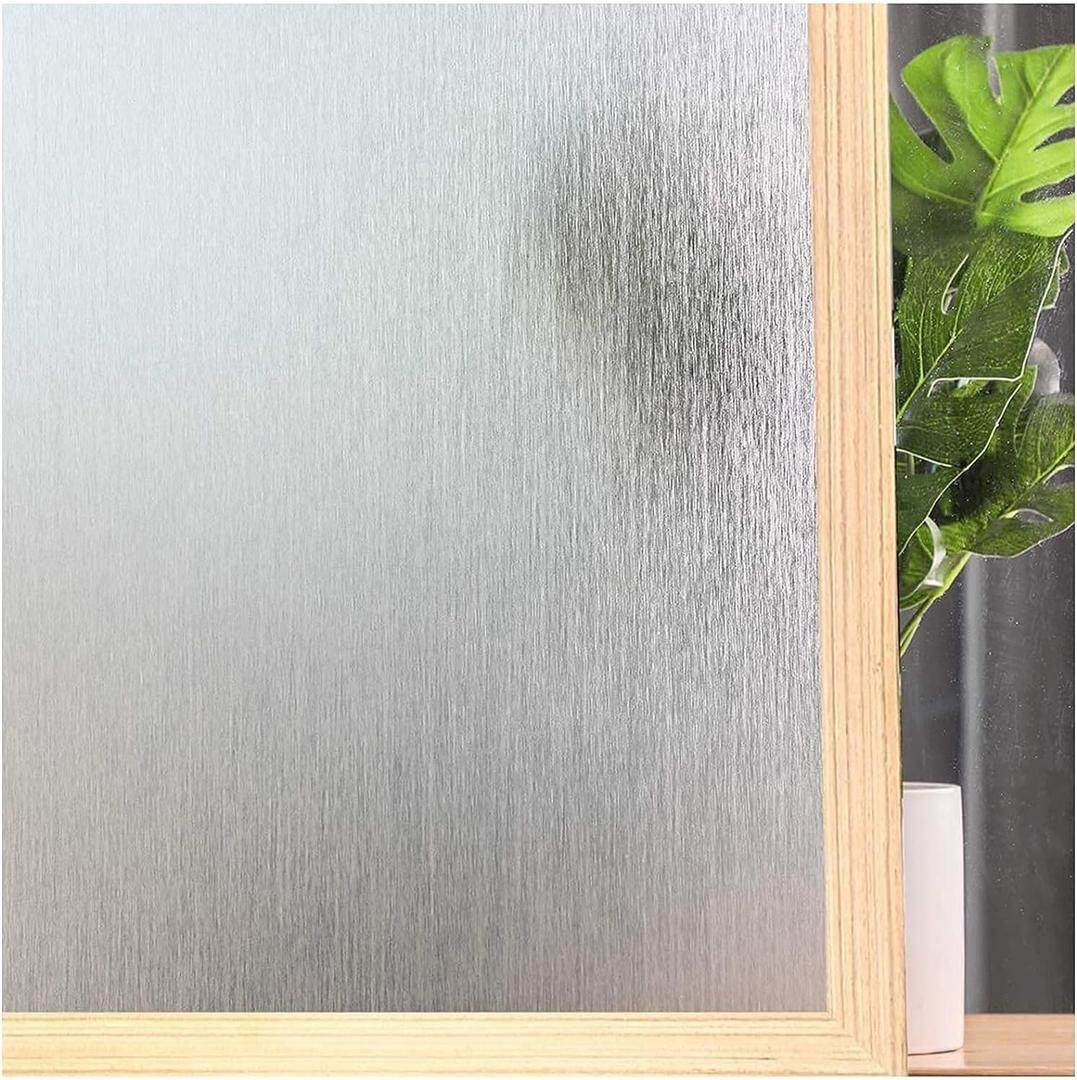 Frosted Window Privacy Film - Brushed Silver Static Cling Glass Film for Bathroom, Day and Night Door Privacy Film Window Cover to Stop Dog Barking, 35.4 x 78.7 Inch, Pure