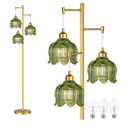 Glass Floor Lamp for Living Room,Bedroom,Gold Mid Century Modern Standing Lamp Brass Tree 3 Light Tall Floor Lamps Vintage Retro Floor Lights Green Flower Lamp Shade Farmhouse Boho Bohemian, 18-Floor Lamp