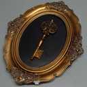 S-MANTIS Vintage Wall Sculpture, Antique Pediment, Hallway Wall Art, Hand Painted Wall Decoration With Embossed Intricate Key Design, Oval Aesthetic Room Dcor, Gallery, Unique Gift, Antique Gold-Key 