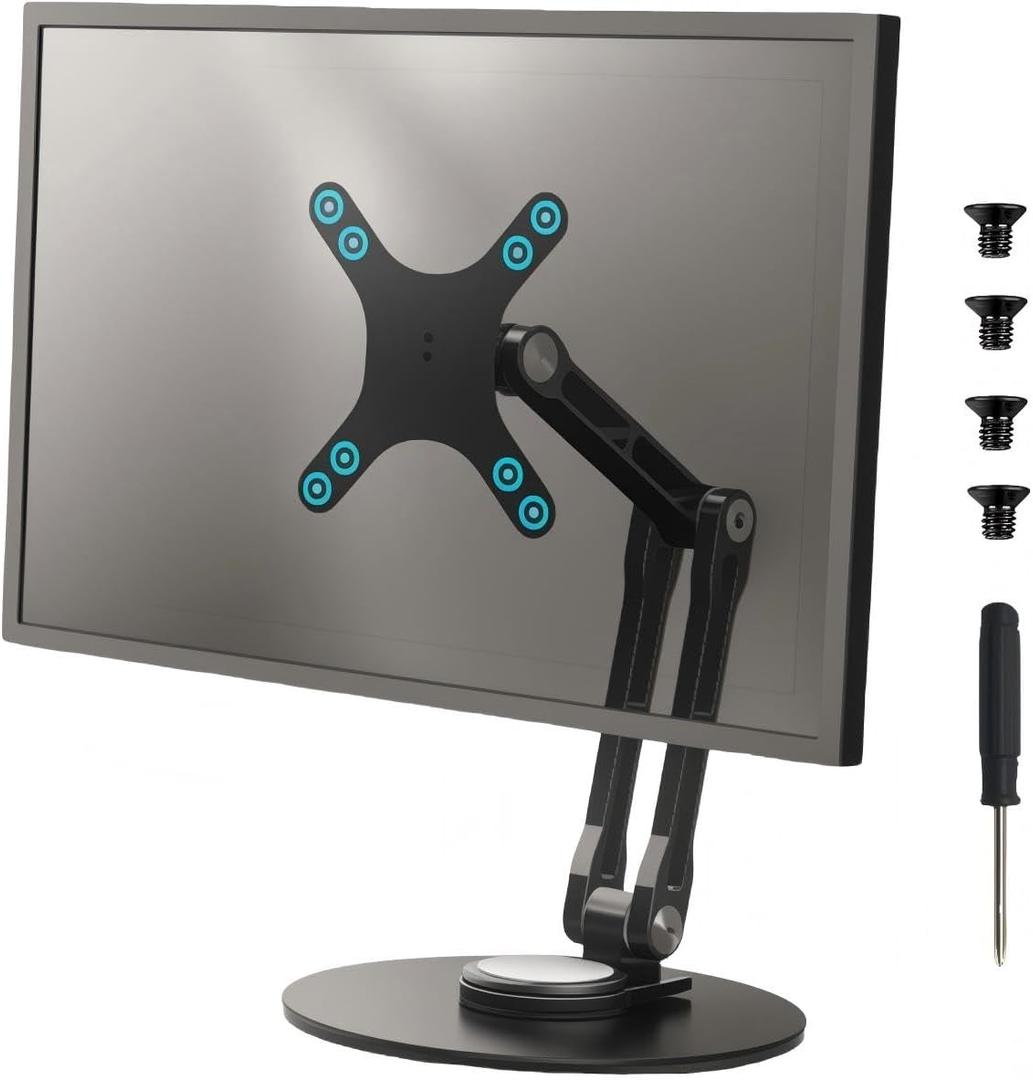 Portable VESA Monitor Stand for 15.6 Inch Monitors, Aluminum Portable Screen Mount for Desk with 360Rotation Bases, Adjustable Secondary Travel Monitor Stand Compatible with 15.6/16/18.5 Inch - Black