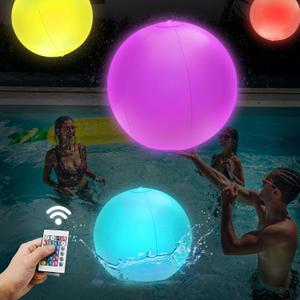 4 Pack Light-Up Beach Balls, 16 Glow-in-The-Dark Inflatable Pool Toys, Floating Balls with 16 Colors and 4 Lighting Modes, Perfect for Kids' Outdoor and Indoor Games, Swimming Pool Party Decorations