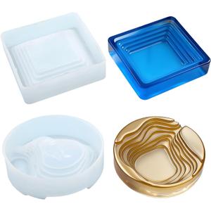 Ashtray Molds for Epoxy Resin, 2pcs Square & Round Terraced Ashtray Resin Molds for Jewelry Storage Box Handmade Crafts Home Decoration