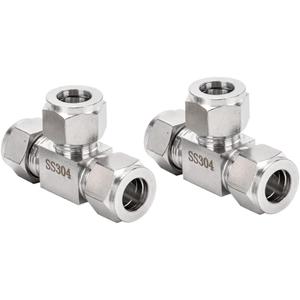 304 Stainless Steel Compression Tee, 3/8" OD 3 Ways Connector Tube Fitting, Pack of 2