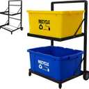 Recycling Cart,2-Tier Recycle Bin Cart with Wheels,Holds up to 140 Lbs,Rolling Utility Organizer for Garbage Sorting,Warehouse and Garage (Black)