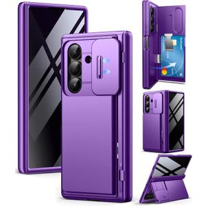 TONGATE Wallet for Z Fold 7 Case with Privacy Screen Protector, [4-Card Holder][Anti Spy] Built-in Large Stand & Slide Camera Cover Z7 Shockproof Phone Case for Samsung Galaxy Z Fold 7 2025 8", Purple