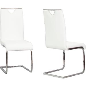 Sunset Trading Doral Faux Leather Upholstered Dining Chairs | S-Shaped Chrome Cantilever Base | White Padded Seats & High Backs | Set of 2 | Contemporary, Modern Kitchen Accent Sidechairs