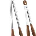 10 & 13 Inch Wooden Tongs for Cooking, Kitchen Stainless Steel Salad Tongs with Walnut Wood Tip, Serving Food Toaster Bread Non Toxic Grill Tong, Smooth Locking & Hanging Cooking Utensils Set (Tan Brown)