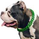 Cuban Link Dog Collar - 3/4 in Wide Irish Green Metal Chain Collar, Designed Puppy Necklace, Stands Out Costume Jewelry for Bully, Doberman,Boxer 24"