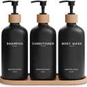 Black Shampoo and Conditioner Dispenser Set by Brighter Barns - Body Wash, Shampoo Dispenser for Shower with Pump - Refillable Plastic Shower Soap Dispenser for Bathroom Decor in Home, Airbnb (Black)