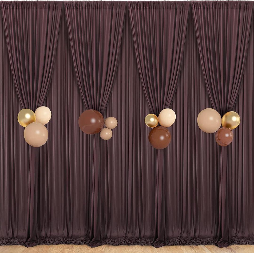 40 ft x 10 ft Wrinkle Free Brown Backdrop Curtain for Parties, Wedding Brown Photo Backdrop Drapes, Fabric 8 Panels 5ft x 10ft for Baby Shower Photoshoot Engagement Birthday Photography Background