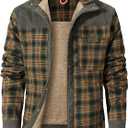 Flygo Men's Sherpa Lined Plaid Flannel Shirt Jacket Snap Button Warm Winter Jacket with Pockets (Medium, Light Army Green)