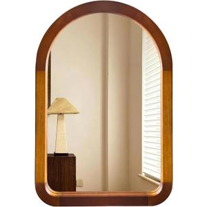 Arched Wood 24 x 36 Inch Bathroom Mirror for Wall with Walnut Frame
