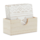 Juvale Set of 6 White Wooden Coasters with Holder for Drinks, Coffee Table, and Floral Farmhouse Decor (3.8 Inches) - Coasters Set