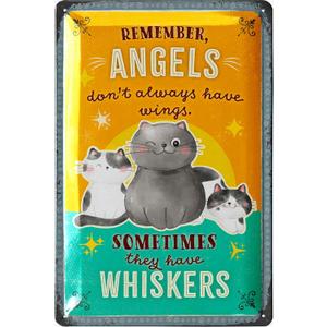 Vintage Tin Sign Cat Angels - Funny Metal Signs, Artwork, Cute Shabby Chic Decor for Cat Lovers, Home Wall Art, 12x8" (Angels have Whiskers)