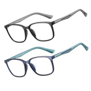 2 x SOCTICK 2 Pack Blue Light Blocking Reading Glasses Men,Anti Eyestrain Lens Lightweight Frame Eyeglasses, Large Wide Readers for Men(+2.0)