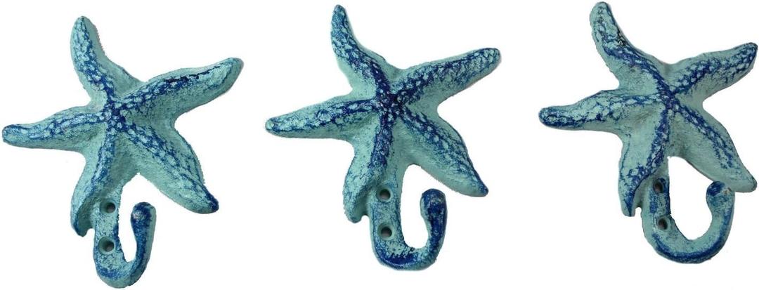 Starfish Cast Iron Wall Hooks Antique Blue - Set of 3 for Coats, Aprons, Hats, Towels, Pot Holders, More Starfish Cast Iron Wall Hooks Antique Blue - Set of 3 for Coats, Aprons, Hats, Towels, Pot Holders, More