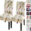 SearchI Dining Room Chair Covers Slipcovers Set of 2, Spandex Super Fit Stretch Removable Washable Kitchen Parsons Chair Covers Protector for Dining Room,Hotel,Ceremony,Beige+Flowers