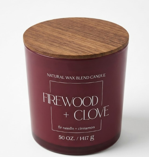 Natural Wax Blend Candle Glass Jar Candle 50 OZ Firewood + Clove Fir Needle + Cinnamon  