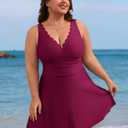 Charmo Plus One Piece Swimsuit with Skirt Ruched Tummy Control Bathing Suit Swim Dress Modest Curvy Swimwear Dark Red 2X