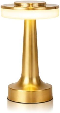 JHPGEOE Cordless Metal Desk Lamp, Touch Sensor Control LED Table Lamp,3 Color Stepless Dimmable Battery Powered Lamp for Living Room, Dorm, Home Office (Gold) 2 PCS