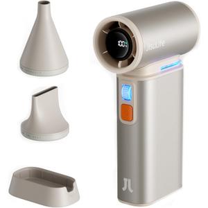 JISULIFE Super Jet Fan, 8500mAh Portable Handheld, 100000 RPM Electric Air Duster, 20m/s Dry Blower, 100 Speed Gears Turbo Fan Digital Display, Rechargeable Compressed Air Duster - Dark Grey (Light Brown)