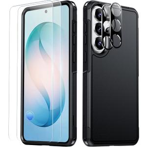 SPIDERCASE Designed for Samsung Galaxy S26 Case, [10 FT Military Grade Drop Protection], 2 Pack [Tempered Glass Screen Protector+Camera Lens Protector] Heavy Duty Shockproof Case,Black