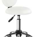 FURWOO Mini Round Rolling Stool with Back Height Adjustable Stool on Wheels for Spa Salon Massage White