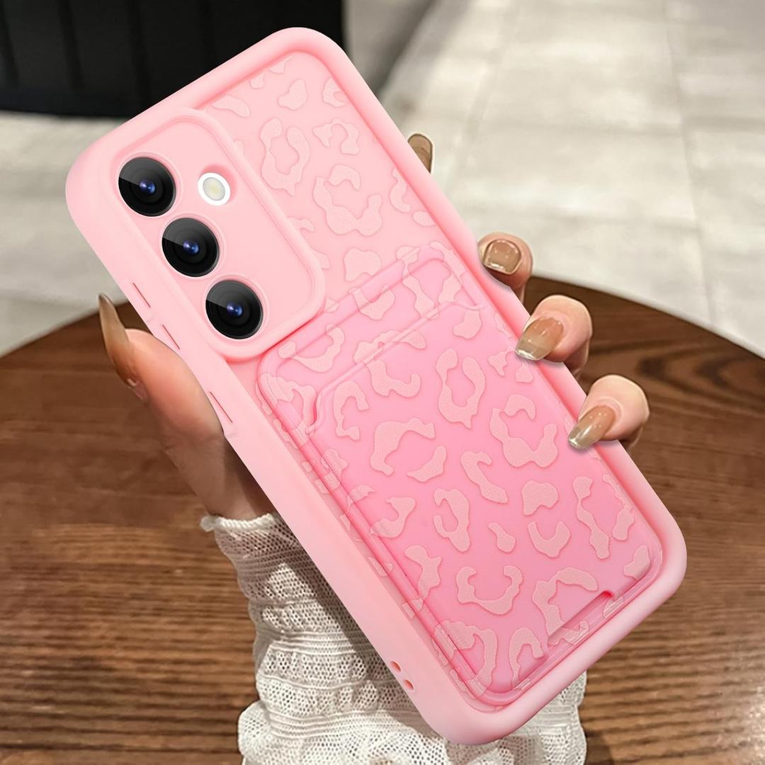 MOWIME Compatible with Samsung Galaxy A54 5G Case with Card Holder, Cheetah Print Shockproof Soft TPU Protective Cover Women Girls, Anti Scratch Wallet Case for Galaxy A54 5G 6.4 Inch, Pink