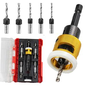 5 Pcs Countersink Drill Bit Set with Low Friction Depth Stop, Oykaige HSS M2 Bits Tapered Head1/8 9/64" 5/32" Drill+3/8 82 Counter-Bore,11/64" 3/16" Drill+ 1/2" 82 Counter Bore,1/4 Hex Shank