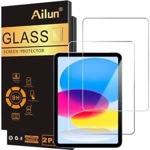 2 x Ailun Screen Protector for iPad 11th A16 2025 [11 Inch] / 10th Generation 2022 [10.9 Inch], Tempered Glass [Face ID & Apple Pencil Compatible] Ultra Sensitive Case Friendly [2 Pack]