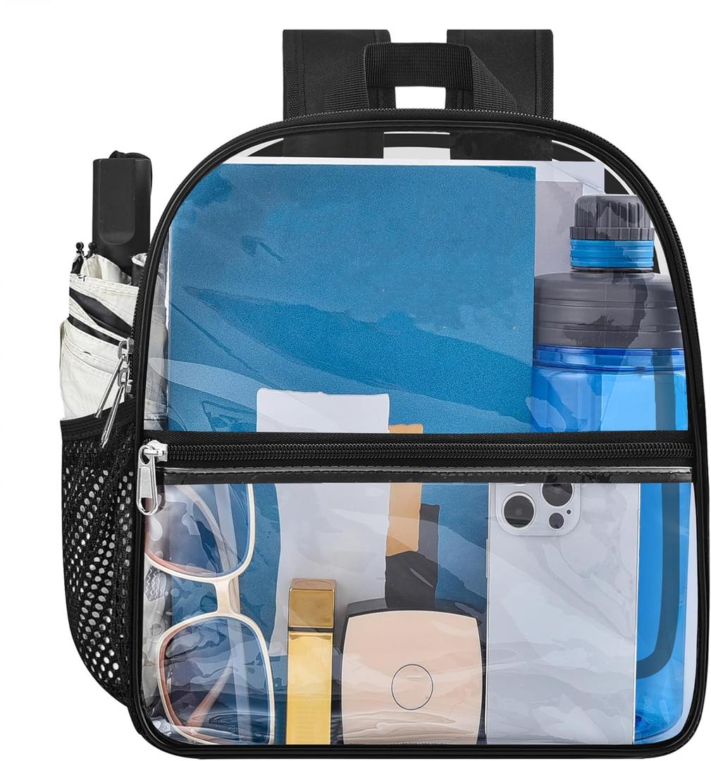 Oraben Clear Backpack for Stadium Events Clear Bag Small Stadium Backpack Waterproof 12x6x12 for Women Men Adult Concert Sports (Black)