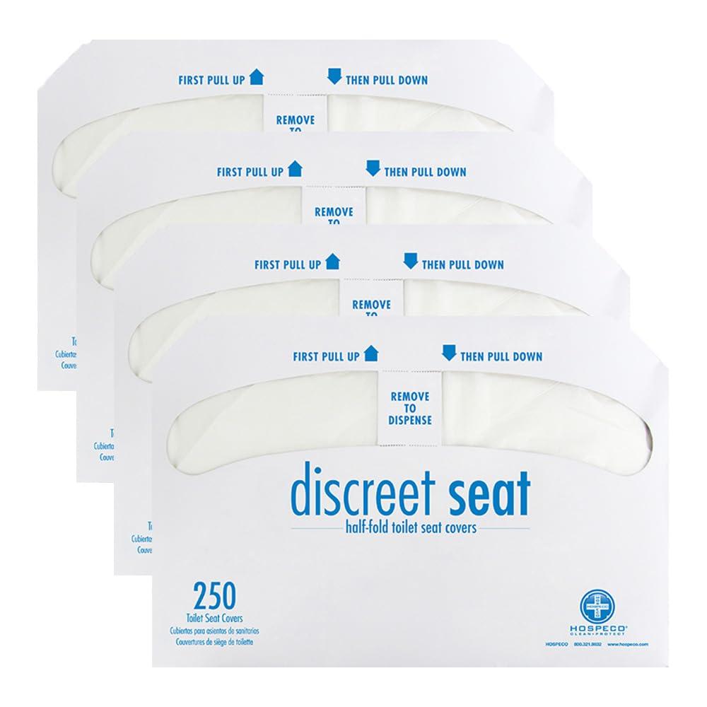 20 x Hospeco Flushable Toilet Seat Covers - 1000 Pcs, 4 Packs of 250 - Disposable Paper Discreet Seats for Commercial Wall Dispenser, 16.75 x 14.25 Half-Fold, White