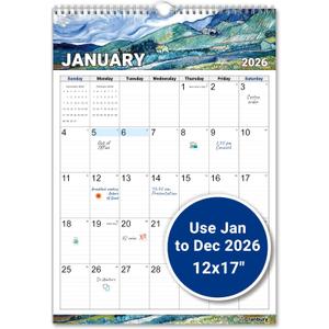 CRANBURY Large Wall Calendar 2026 12x17", Big Grid Calendar, 12 Months Jan-Dec 2026, Artwork Designs, Includes Planner Stickers (Impressions)