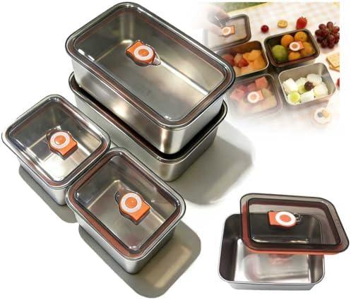 MQXYSDLY 4 Pack 304 Stainless Steel Food Containers with Leakproof Lids, Reusable Metal Storage Containers, Oven/Dishwasher/Freezer Safe