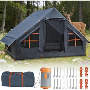Inflatable Camping Tent,Easy Set up with Electric Air Pump, Waterproof Blow Up Tent for Adults, Portable Outdoor for Camping&Hiking, 9.8ft X 7.2 ft for 4-6 person
