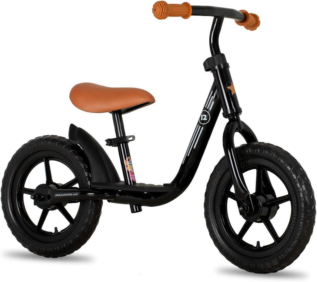 JOYSTAR 10"/12" Toddler Balance Bike for Girls & Boys, Ages 18 Months to 5 Years, Kids Push Bike with Footrest & Adjustable Seat Height, First Birthday Gifts for 2-5 Boys Girls (Black)