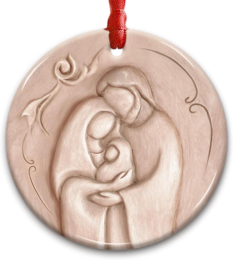5 x Holy Family Tradition Ornament 2025 - Religious Nativity Scene Ornament, Christian Holiday Keepsake Gift - Mary, Joseph & Baby Jesus Ceramic Christmas Tree Hanging Decor