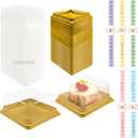 BenRan 100 Set 3.5 Inch Moon Cake Box Clear Plastic Mini Cake Cupcake Small Muffins Boxes Cake Pans with Lids Gift Dessert Containers Bonus 100 Pcs Cakes Stickers