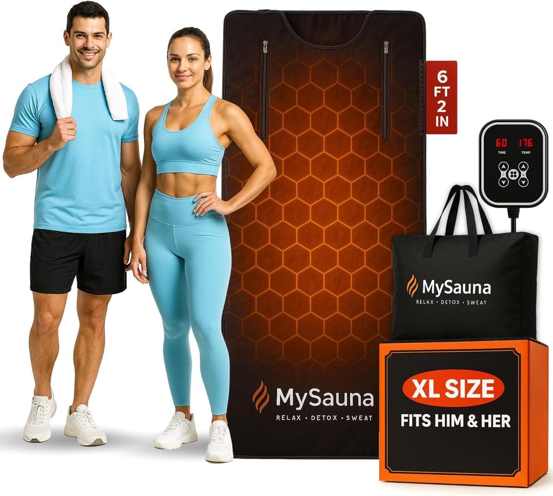 MySauna XL Infrared Sauna Blanket | Fits Him & Her | Fast Sweat, Sauna Bag Reaches 176F | At-Home Sauna Blanket for Detox & Relaxation | Size 6.2 x 3 ft | Includes Carry Bag & Upgraded Control Panel