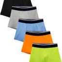 Night Time Underwear for Boys Leakproof Boxer Briefs 5 Pack(Medium, Black/Gray/Orange/Azure/Green)