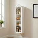 SOFE Vintage White Wall Mount Cabinet 4 Tier with Ornate Crown Top, 32 Inches Tall Small Bookcase, Hanging Rectangular Storage Unit for Living Room, Bathroom