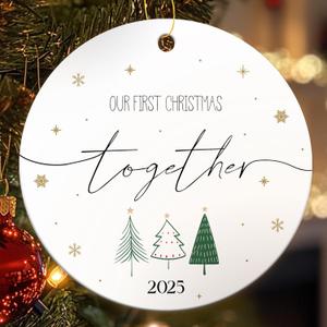 2 x Our First Christmas Together Ornament Gifts for Couple, 2025 Newlyweds Wedding Ornaments for Christmas Tree, Ceramic