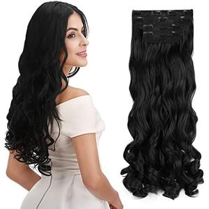 REECHO 20" Curly Wavy 3 Pieces Set Clip in Hair Extensions Natural Black
