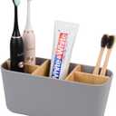 Toothbrush Holders for Bathrooms, Bamboo Tooth Brush Holder with 5 Slots Bathroom Vanity Organizer Countertop for Electric Toothbrushes, Toothpaste, Razors - Grey