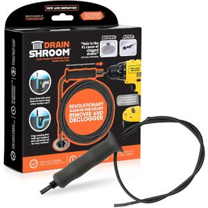 DrainShroom Drain Snake Auger, 36 Inch, Power Drill Attachment, Hair Clog Remover for Bathroom Sink and Bathtub, Stainless Steel, Matte Black