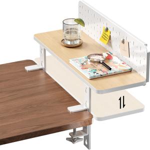 3 in 1 Clamp-on 22"7.5" Desk Extender, Heavy-Duty Side/Top Desk Organizer Shelf, Adjustable Desktop Storage for Office Accessories, Monitor and Laptop Riser, Pegboard Included (Natural)