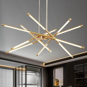 Modern Gold Chandelier,12 Lights Linear Pendant Light Fixtures LED Chandeliers for Dining Room Farmhouse Hanging Light for Bedroom,Living Room,Kitchen Island 12Head-Gold-DIimmable