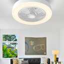 Enclosed Ceiling Fan with Light and Remote Control, Low Profile Ceiling Fan with Light, Dimmable Led 3 Color 6 Speeds, Timing Reversible Blades, White, 20 Inch